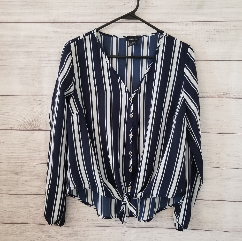 Rue 21 Navy & White Striped Blouse
